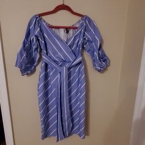Blue and white striped dress